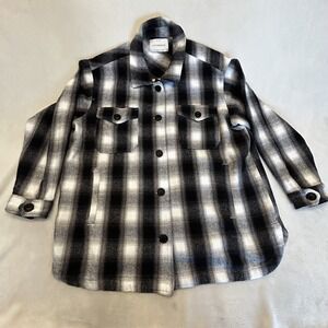 Lucky Brand Shirt Jacket Womens Size L Black White  Shacket Button Up